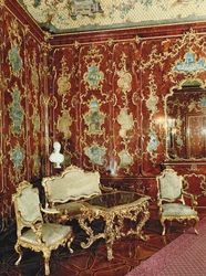 The Millionen Room panelad med fikonträd inlagd med persiska miniatyrer och dekorerad med förgylld ornament, Schloss Schonbrunn, Wien