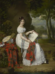 Kvinna som skissar i ett landskap, ca 1830