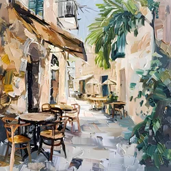 Soligt europeiskt café