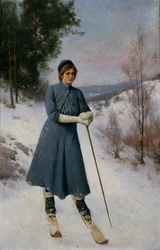 Girl on Skis (olja på duk)