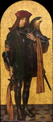 Saint Candide (Xander) (Saint Candidus) eller Warrior Saint (ibland identifierad med Saint George) - Målning av Aine (Ayne) Bru (Hans Brun eller Lucius Brun) (aktivt 1500-tal) Olja på trä 1502-1507 Museu Nacional d