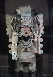 Rökelsebrännare i form av majsgudinnan Xilonen, Tlahuac, sen postklassisk period, ca 1500