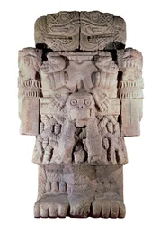 Aztekisk civilisation: stenstaty av jordens gudinna, skapelsen och döden Coatlicue (sten)