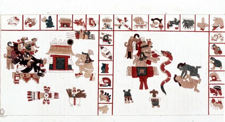 Den aztekiska guden Cihuacohuatl representerad i ett hieroglyfiskt manuskript, piktogram.