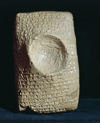 Tavla skriven med babylonisk kilskrift som kommer från ruinerna av det antika Ugarit (moderna Ras-Shamra)