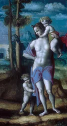 Eva med Kain och Abel, 1520-talet.