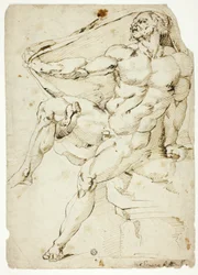 Akademisk manlig nakenbild föreställande Herkules med Nessus dräkt (recto och verso)