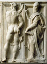 Prophete and Ignudo Low marmorrelief av Baccio Bandinelli (1493-1560)