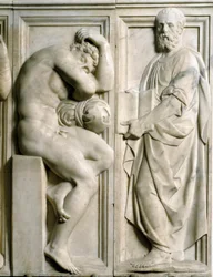 Prophete and Ignudo Low marmorrelief av Baccio Bandinelli (1493-1560)