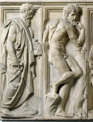 Prophete and Ignudo Low marmorrelief av Baccio Bandinelli (1493-1560)