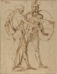 Två nakenbilder, ca 1520 (penna och brunt bläck på lagt papper)