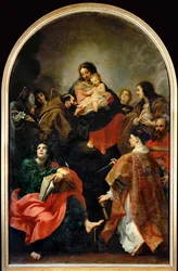 Madonna tronande, med helgon (målning på duk)