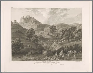 Utsikt över Roccagiovine Rocca Giovine (titel på objekt) Suite de VI vues des Environs de Rome (...) (serietitel)