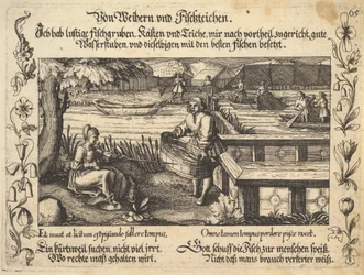 Av dammar och fiskdammar, illustration från Petrarch, Glück und Unglück Spiegel, figur..., 1652.