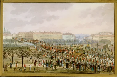 Kejsarinnan Karoline Augusta, fjärde hustru till kejsar Frans I, anländer till Wien den 10 november ... (gouache)