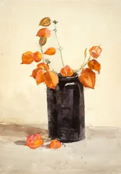 Blommor i svart vas