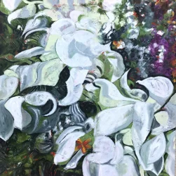 Vit blommig fjäril