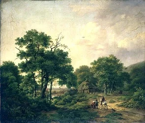 Skoglandskap med figurer (olja på duk)