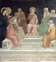 Jesus med läkarna, från en serie scener i Nya testamentet (fresk)