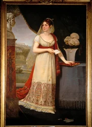 Hellängdsporträtt av Josephine de Beauharnais (1763-1814) Hon tittar på en byst föreställande hennes son, Eugene Rose de Beauharnais dit le Prince Eugene (1781-1824), en Malmaison - målning av Antoine Jean Gros (1771-1835)