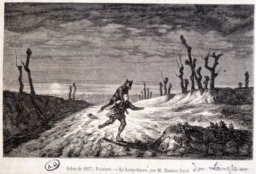 Varulv som angriper en man - efter en målning av Maurice Sand utställd på Salongen 1857.