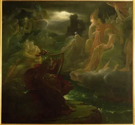 Ossian trollar fram andarna på stranden av floden Lora med ljudet av sin harpa, 1801