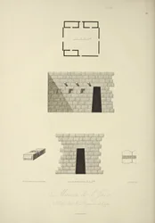 Inkafolkets hus i Callo i Kungariket Quito, tecknad av Gmelin, graverad av Bouquet, illustration ur "Vues des Cordillères et Monumens des Peuples Indigènes de l