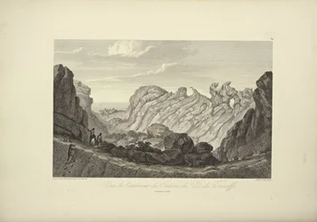 Vy över insidan av kratern på Teneriffas topp, tecknad av Gmelin, illustration ur "Vyer över Cordillererna och monument över Amerikas ursprungsfolk" av Alexander von Humboldt och Aimé Bonpland, 1813