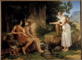 Herdarna vid Amyntas grav Illustration av "Idyllerna" av Salomon Gessner - Målning av Pierre Narcisse (Pierre-Narcisse) Guerin (1774-1833) 1805 Sön 1,31x1,76 m