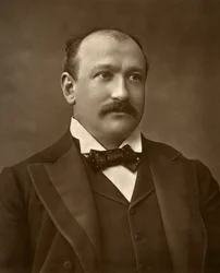 Den brittiske skådespelaren Augustus Harris i Human Nature, 1886