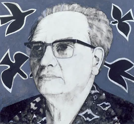 Porträtt av Olivier Messiaen, illustration för The Sunday Times, 1970-talet (gouache ombord)
