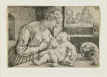 Mor och barn med skalle och timglas, ca. 1528-1530