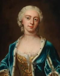 Porträtt av Augusta av Saxe-Gotha 1719-1772, prinsessan av Wales, mitten av 1700-talet.