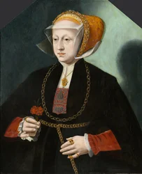 Porträtt av Heinrich Crüdeners fru, cirka 1580-1590 (olja på panel)