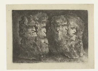 Olika huvuden av män, djur och mascarons