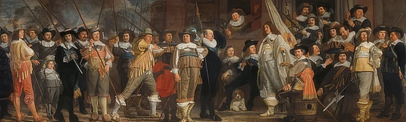 Officerare och andra gevärsskyttar under ledning av kapten Roelof Bicker och löjtnant Jan Michielsz Blaeuw. Omkring 1640-43