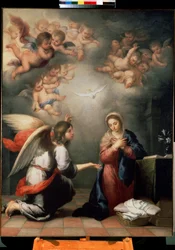 Bebådelsen. Målning av Bartolomé Esteban Murillo (1617-1682), omkring 1660. Spansk konst, barockstil. Eremitaget, Sankt Petersburg.