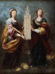 ""Representation Of Saints Justus And Rufina (3rd Century)"" (Justa And Rufina) Målning av Bartolome Esteban Murillo (1617-1682) Circa 1665 Dim 32x24 Cm National Museum of Western Art, Tokyo
