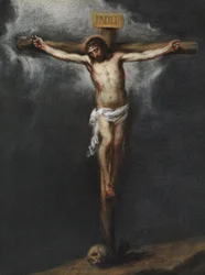 Korsfästelsen av Murillo, Bartholomew Stephen (1617-1682). Olja på duk, storlek: 43,9x33,3, , Privat samling