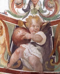 Studiolo-studien av Francesco deMedici 1541-87 detalj av dekoration som visar en putto som håller en jordglob, fresk från 1564-75