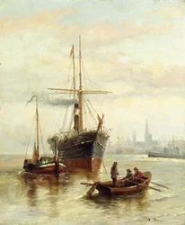 En hamnscene med utsikt över Venedig