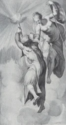 Minerva hjälper Prometheus när han försöker stiga upp till himlen, 1756. Skapare: Bartolomeo Crivellari, Gabriel Söderling.