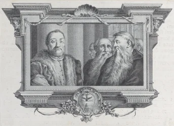 Tre skäggiga män, en i päls, 1756. Skapare: Bartolomeo Crivellari, Gabriel Söderling.