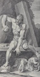 Plåt 7: den förblindade Polyfemos, som vaktar ingången till sin grotta, med Ulysses och hans..., 1756