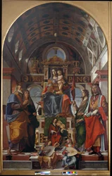 Madonna och barn med Saint Andrew, Monica, Ursula och Sigismund