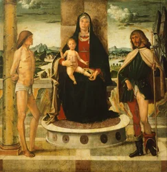 Madonna med barn och heliga, av Bartolomeo Montagna (cirka 1450-1523)