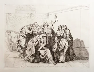 Brutus svär att hämnas Lucretias död och fördömer Tarquiniusfamiljen från Rom