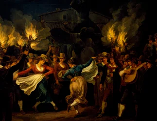 Dansare, detalj från nattdans på Piazza Barberini i Rom efter skörden, av Bartolomeo Pinelli (1781-1835), Italien