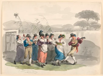 Teckning, "Saltarello Romano", Dansande bönder i Roms grannskap, 1807-08