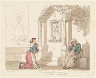 En kvinna från Neapel som ber till Jungfru Maria för sin sjuka mor, illustration till boken ”Romerska dräkter och seder”